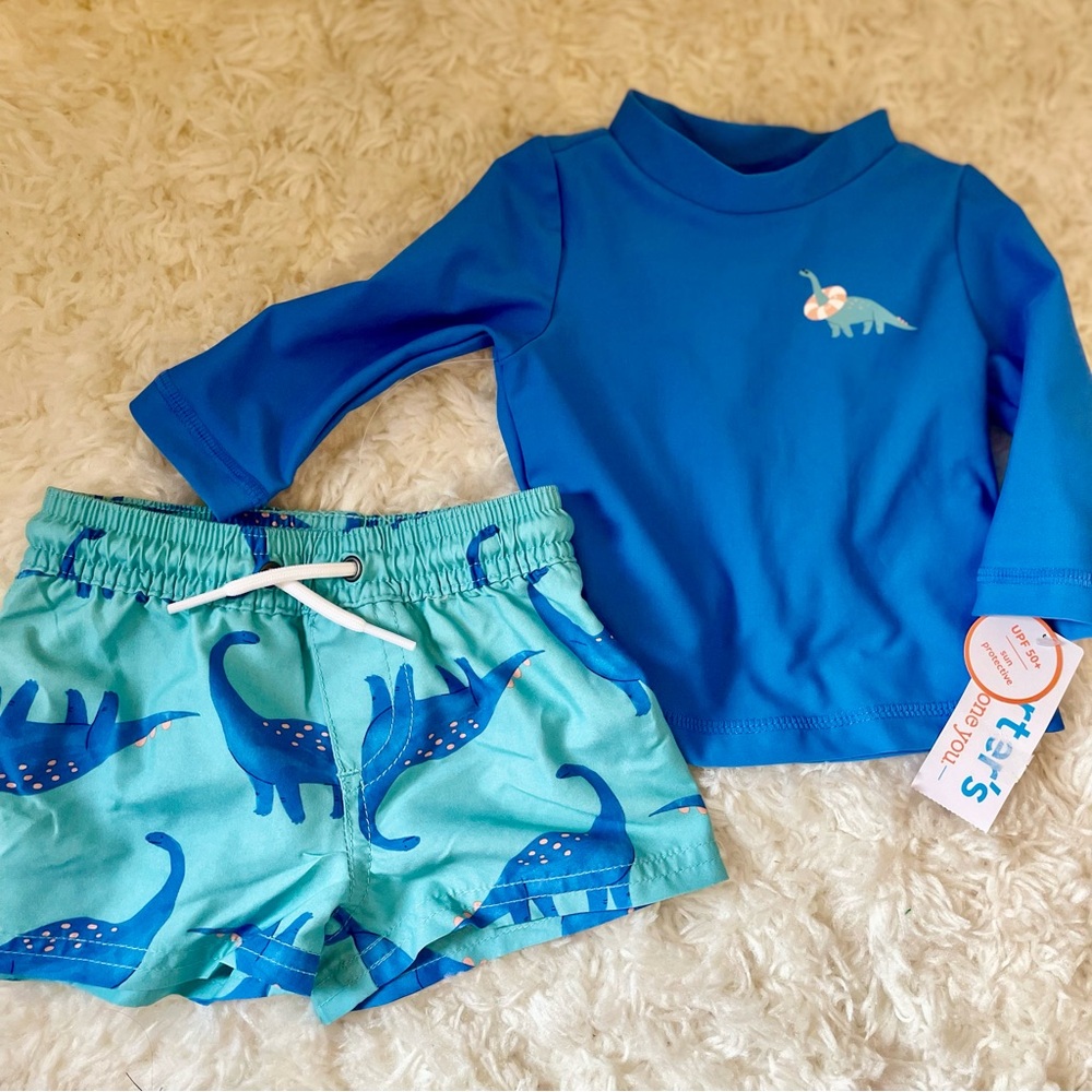 Carter's Baby Boys Dinosaur Long‎ Sleeve Rash Guard Set